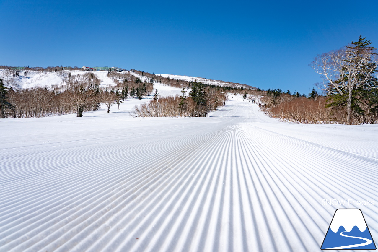 札幌国際スキー場｜ゴールデンウイーク初日も全コース滑走可能OK！！真っ白な雪と澄んだ青空 ＝ 絶好の春スキー＆スノーボード日和♪そして、日本海の彼方に、なんと利尻富士が見えた？！